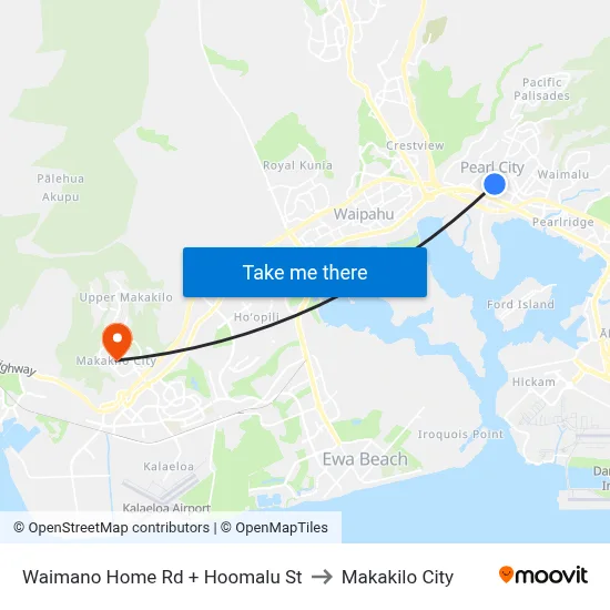 Waimano Home Rd + Hoomalu St to Makakilo City map