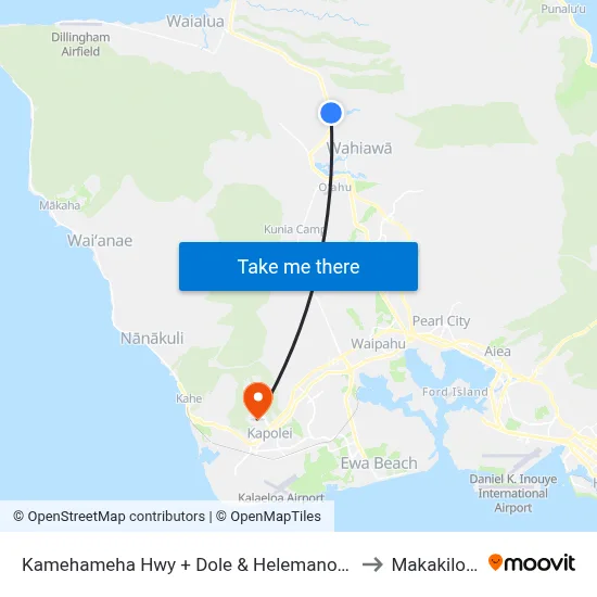 Kamehameha Hwy + Dole & Helemano Plantations to Makakilo City map