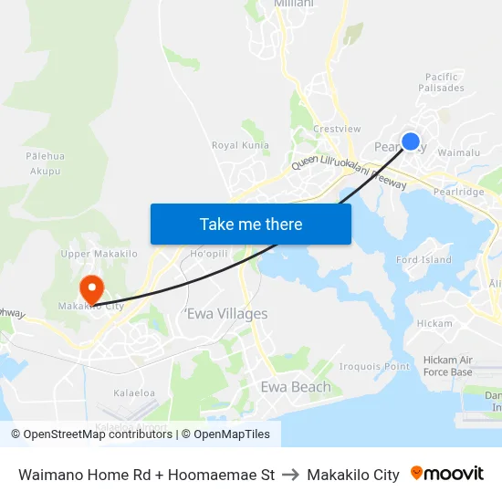 Waimano Home Rd + Hoomaemae St to Makakilo City map