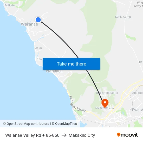 Waianae Valley Rd + 85-850 to Makakilo City map