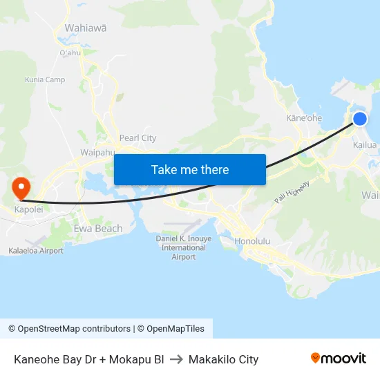 Kaneohe Bay Dr + Mokapu Bl to Makakilo City map