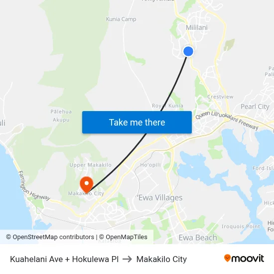 Kuahelani Ave + Hokulewa Pl to Makakilo City map