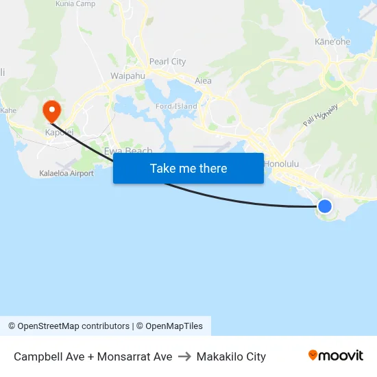 Campbell Ave + Monsarrat Ave to Makakilo City map
