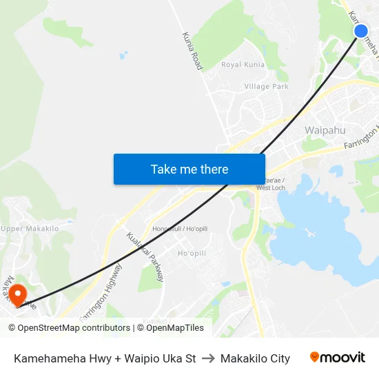 Kamehameha Hwy + Waipio Uka St to Makakilo City map