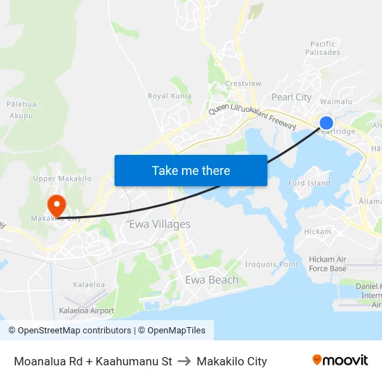 Moanalua Rd + Kaahumanu St to Makakilo City map