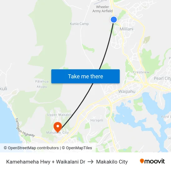 Kamehameha Hwy + Waikalani Dr to Makakilo City map