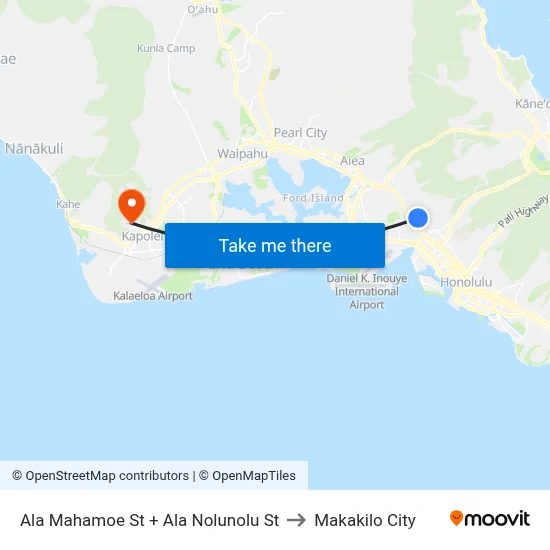 Ala Mahamoe St + Ala Nolunolu St to Makakilo City map