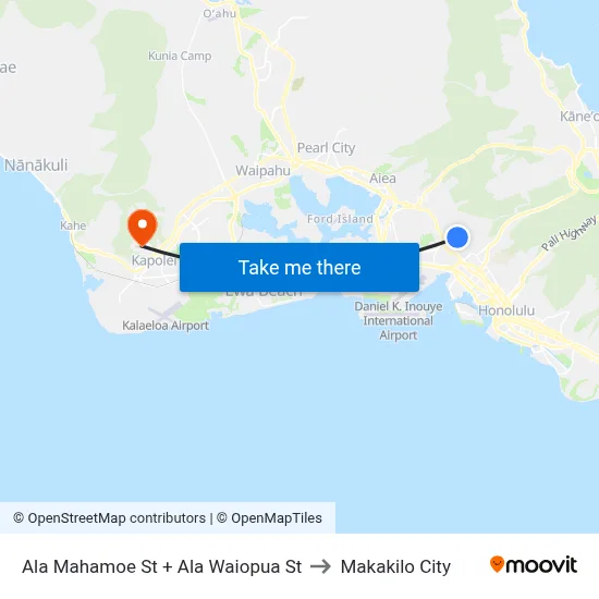 Ala Mahamoe St + Ala Waiopua St to Makakilo City map