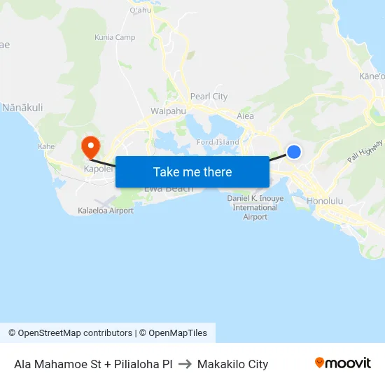Ala Mahamoe St + Pilialoha Pl to Makakilo City map