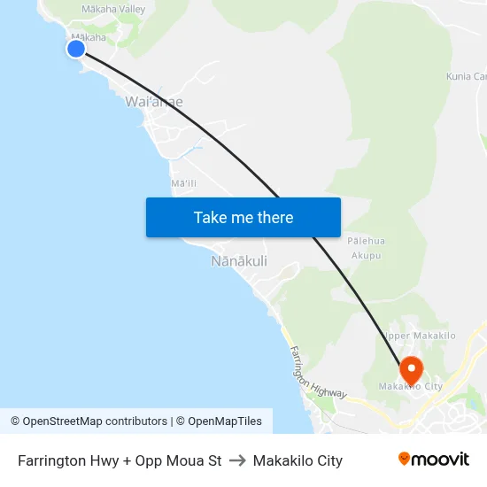 Farrington Hwy + Opp Moua St to Makakilo City map