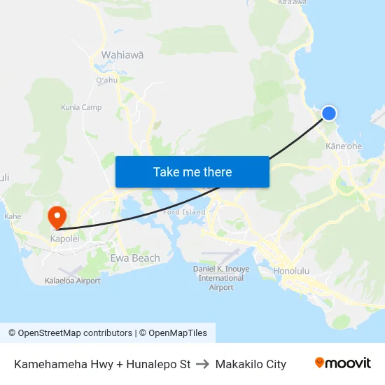 Kamehameha Hwy + Hunalepo St to Makakilo City map