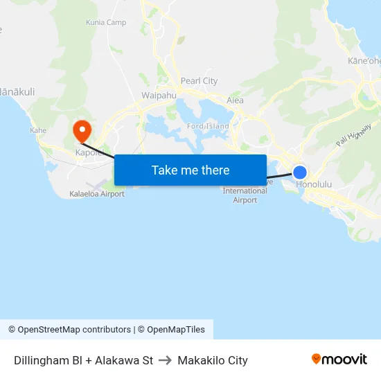 Dillingham Bl + Alakawa St to Makakilo City map