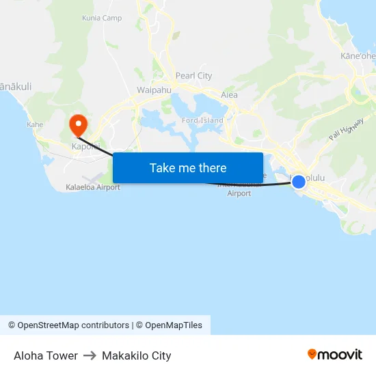 Aloha Tower to Makakilo City map