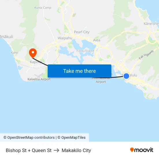 Bishop St + Queen St to Makakilo City map
