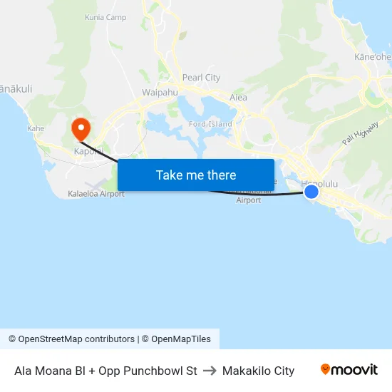 Ala Moana Bl + Opp Punchbowl St to Makakilo City map