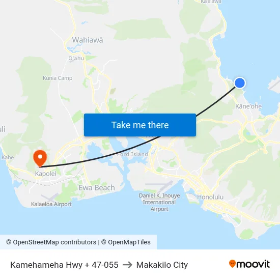 Kamehameha Hwy + 47-055 to Makakilo City map
