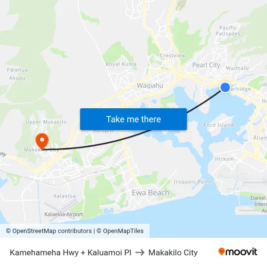 Kamehameha Hwy + Kaluamoi Pl to Makakilo City map
