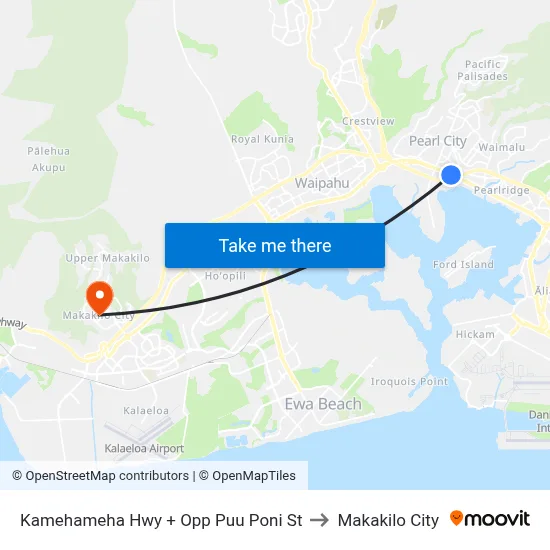 Kamehameha Hwy + Opp Puu Poni St to Makakilo City map