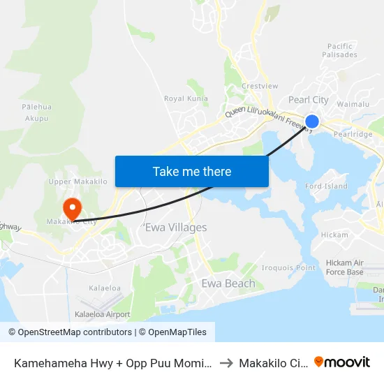 Kamehameha Hwy + Opp Puu Momi St to Makakilo City map