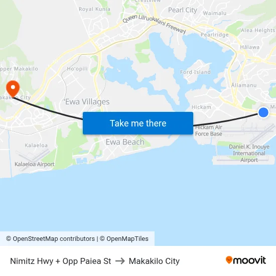 Nimitz Hwy + Opp Paiea St to Makakilo City map