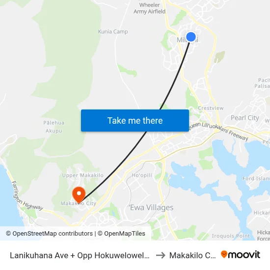 Lanikuhana Ave + Opp Hokuwelowelo Pl to Makakilo City map
