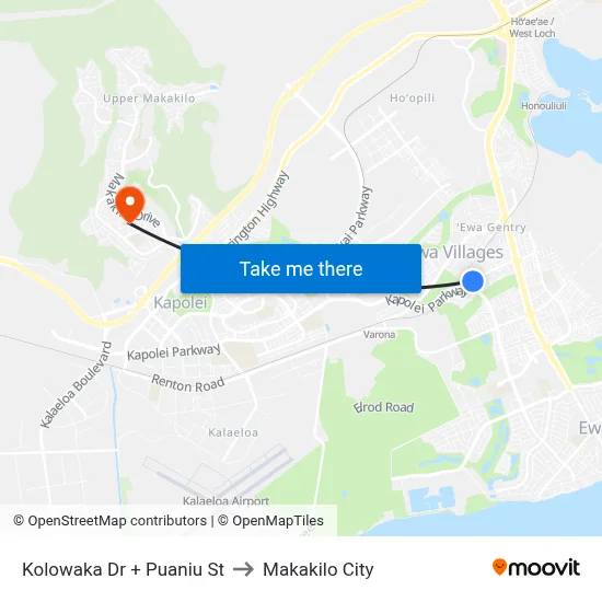Kolowaka Dr + Puaniu St to Makakilo City map