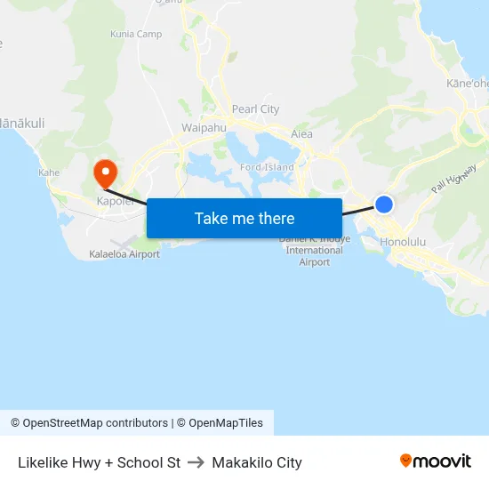 Likelike Hwy + School St to Makakilo City map