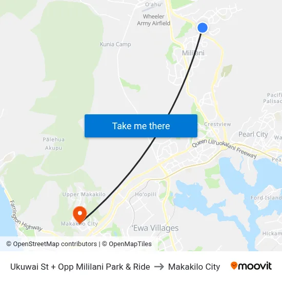 Ukuwai St + Opp Mililani Park & Ride to Makakilo City map