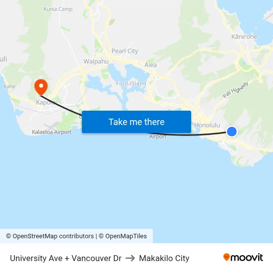 University Ave + Vancouver Dr to Makakilo City map
