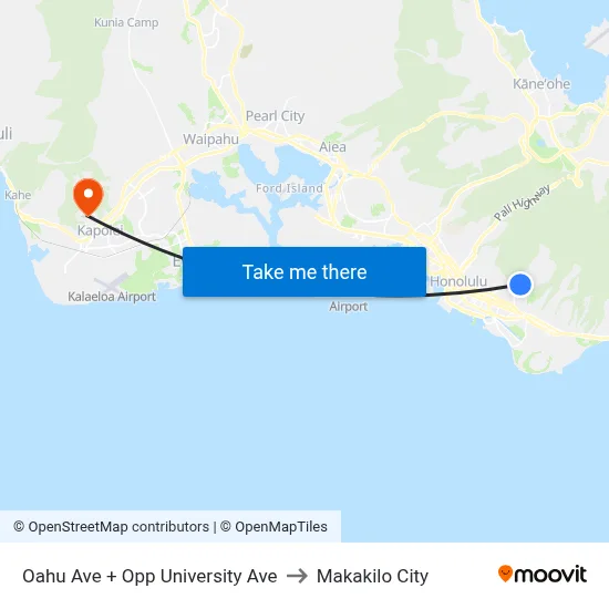 Oahu Ave + Opp University Ave to Makakilo City map