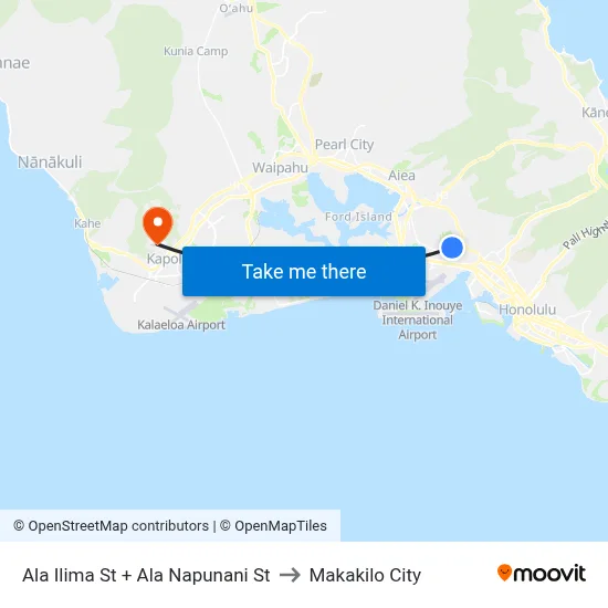 Ala Ilima St + Ala Napunani St to Makakilo City map