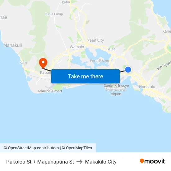 Pukoloa St + Mapunapuna St to Makakilo City map