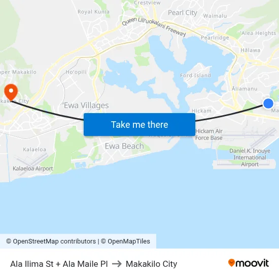 Ala Ilima St + Ala Maile Pl to Makakilo City map