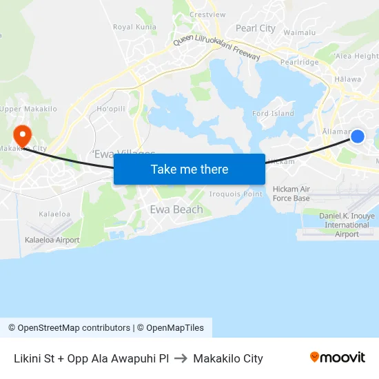 Likini St + Opp Ala Awapuhi Pl to Makakilo City map
