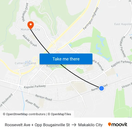Roosevelt Ave + Opp Bougainville St to Makakilo City map