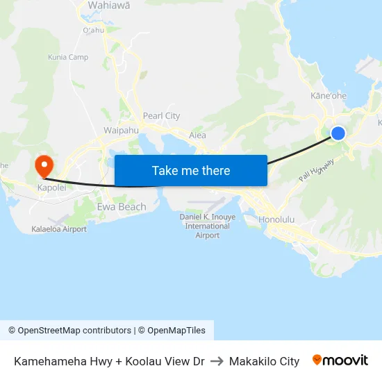 Kamehameha Hwy + Koolau View Dr to Makakilo City map