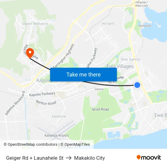 Geiger Rd + Launahele St to Makakilo City map
