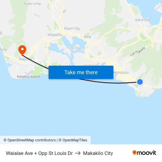 Waialae Ave + Opp St Louis Dr to Makakilo City map