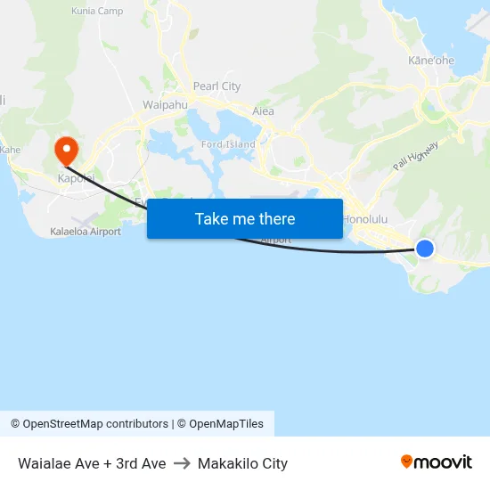Waialae Ave + 3rd Ave to Makakilo City map