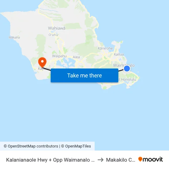 Kalanianaole Hwy + Opp Waimanalo Bay to Makakilo City map