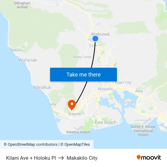 Kilani Ave + Holoku Pl to Makakilo City map