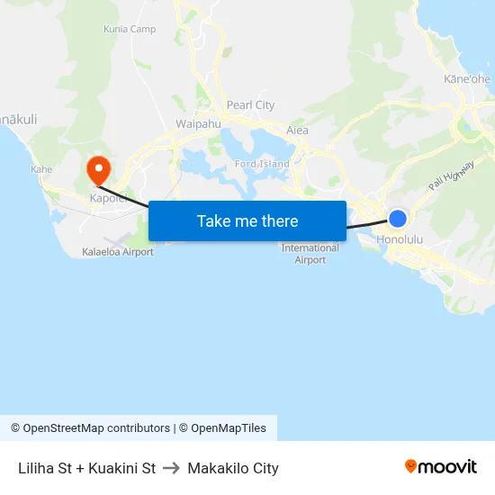 Liliha St + Kuakini St to Makakilo City map
