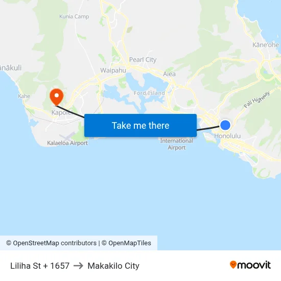Liliha St + 1657 to Makakilo City map
