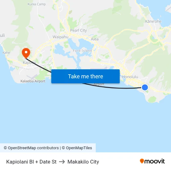 Kapiolani Bl + Date St to Makakilo City map