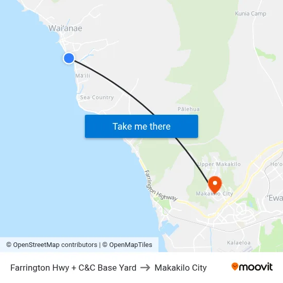 Farrington Hwy + C&C Base Yard to Makakilo City map