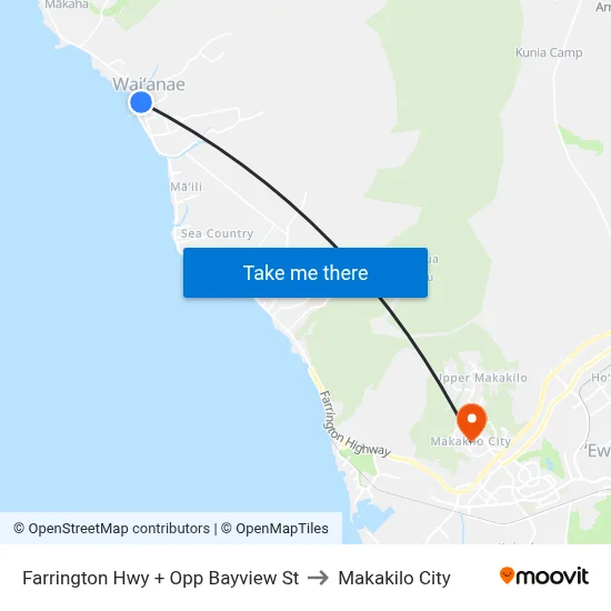 Farrington Hwy + Opp Bayview St to Makakilo City map