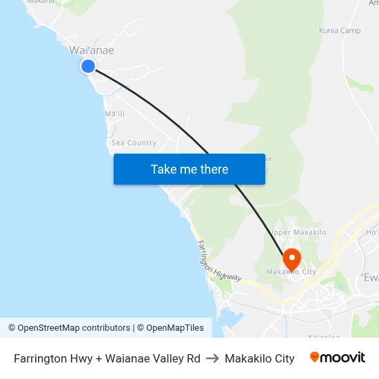 Farrington Hwy + Waianae Valley Rd to Makakilo City map