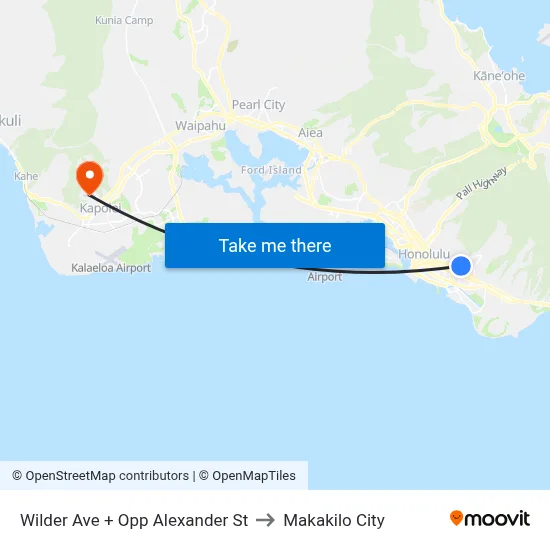 Wilder Ave + Opp Alexander St to Makakilo City map