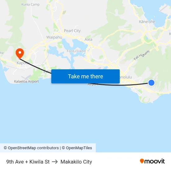 9th Ave + Kiwila St to Makakilo City map