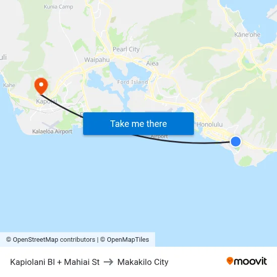 Kapiolani Bl + Mahiai St to Makakilo City map